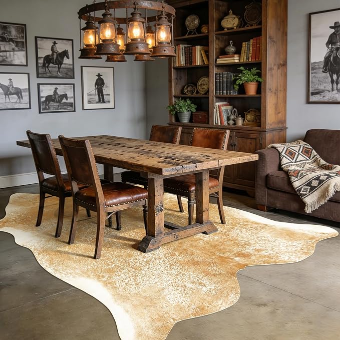 3x4Ft Beige Faux Cowhide Rug - Washable Non Slip Western Rustic Area Rugs for Living Room Bedroom, Small Cow Print Accent Rug, Layering Throw for Office Desk, Vintage Farmhouse Decor
