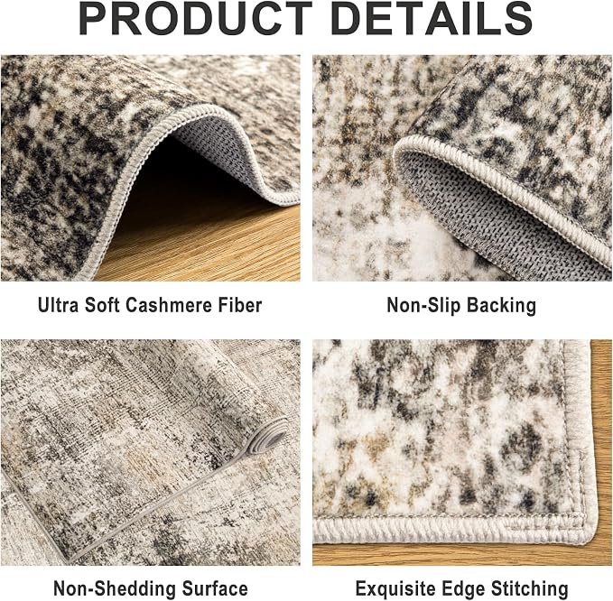 PLHXFR Area Rug Living Room: 4x6 Abstract Washable Carpet Brown Black | For Bedroom Dining Room Farmhouse Nursery Home,Machine washable,Non Slip,Large Soft Neutral,Stain Resistant, Indoor Floor