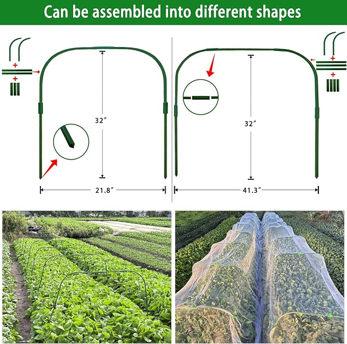 10 Sets 41.3"x32" Greenhouse Hoops Grow Tunnel for Raised Beds,Durable Rust-Free Removable Row Cover Hoops for Garden Netting DIY Kits with 30 Clips,Garden Hoops for Outdoor Vegetables Climbing Plant