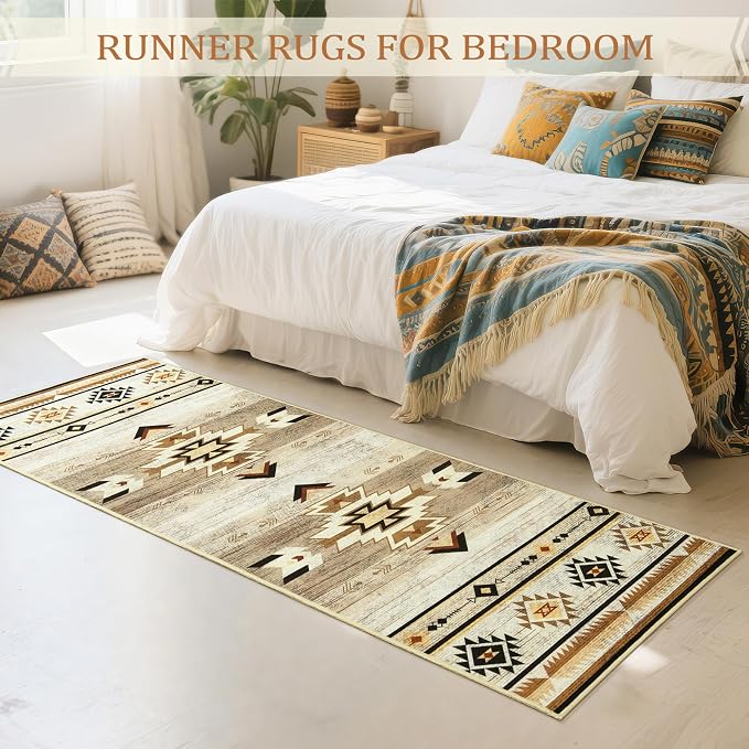 BENRON Western Hallway Runner Rug 2x6, Long Runners for Kitchen,Beige Brown | Southwest aztec Rug, Accent and Tribal Throw Rugs for Bedroom, Washable