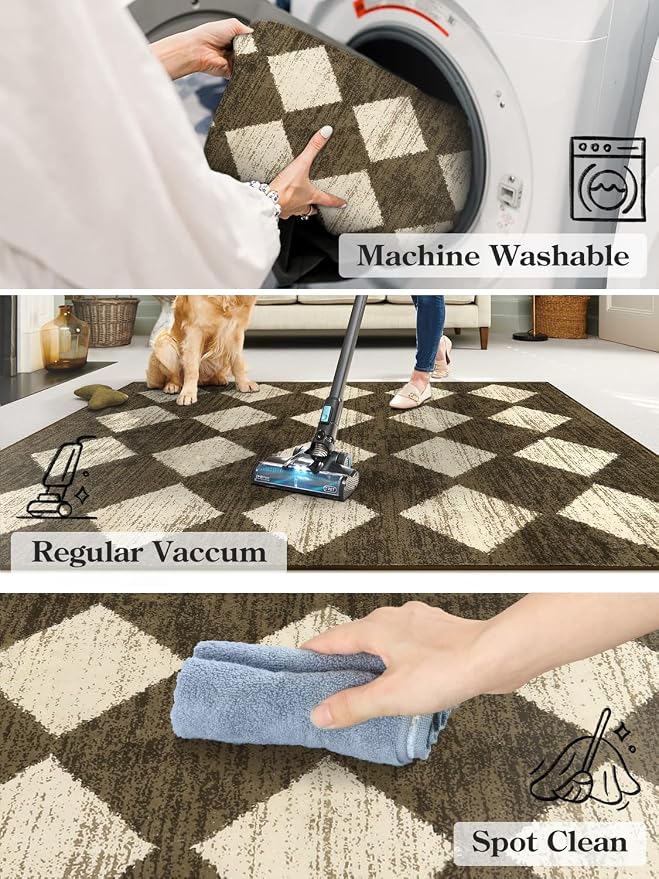 Lahome Zelie Runners for Hallways with Rubber Backing, Kitchen Runner Rugs Non Skid Washable Bathroom Rugs Runner, Moroccan Trellis Non Slip Bedroom Carpet Runners for Entryway Powder Room, 2x8 Brown