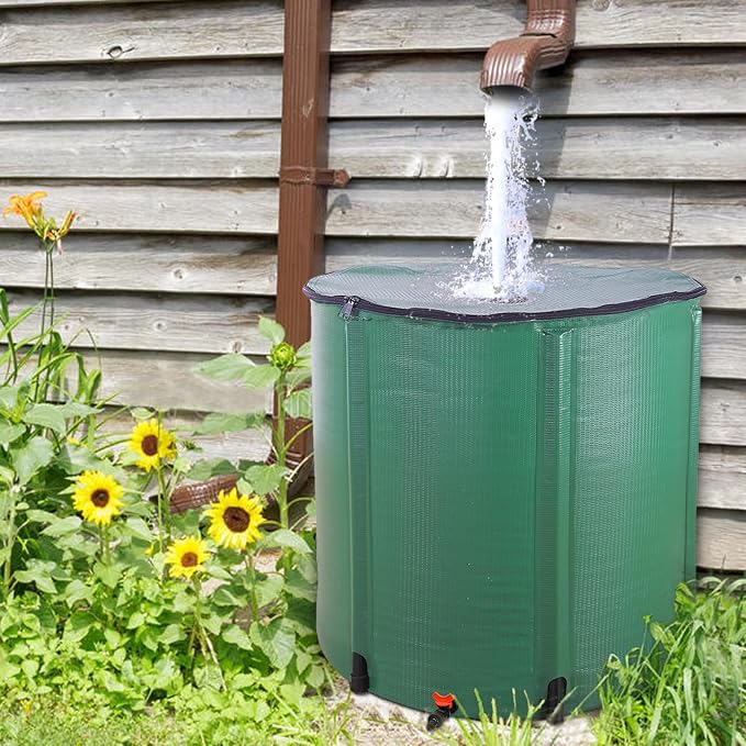 Collapsible Rain Barrel, 200 Gallon Portable Rainwater Collection System, Rain Catcher Barrel, Water Storage Tank with Spigots and Overflow Kit, Rain Water Barrel Collector for Garden, Green