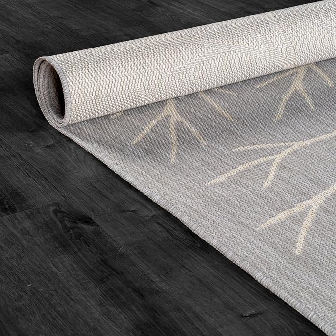 Washable Indoor Outdoor Rug 10x14 Modern Area Rugs Branch Pattern Non Shedding Waterproof Easy Clean Patio Deck Porch Living Room Bedroom Garden RV (10 X 14 Gray)