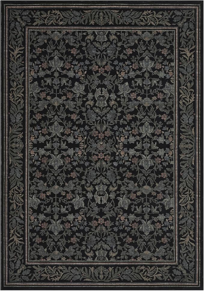 GarveeHome 5x7 Area Rugs for Living Room: Washable Bedroom Rug Black | Boho Vintage Non Slip Soft Low Pile Stain Resistant Indoor Carpet for Farmhouse Dining Room Nursery Home Office