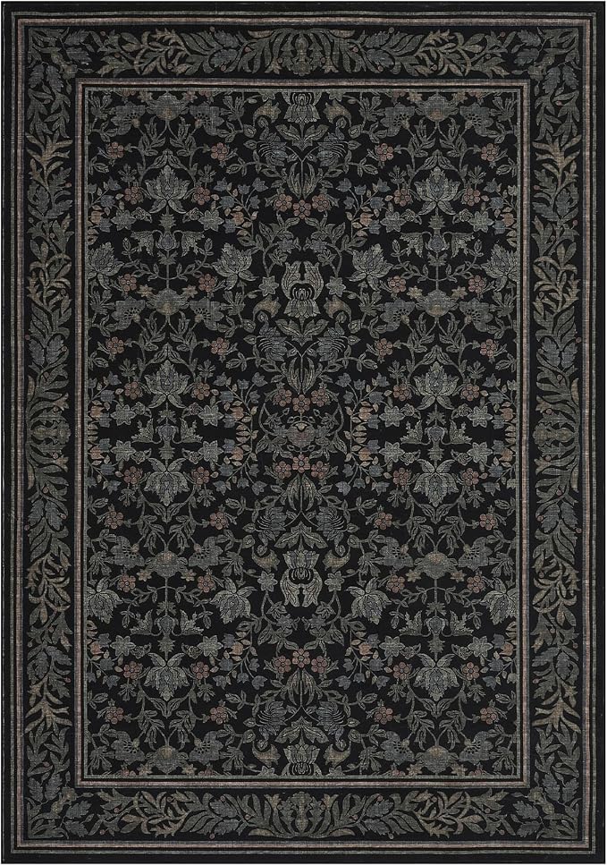 GarveeHome Washable 4x6 Entryway Rugs Non Slip Kitchen Area Rug, Black | Boho Vintage Soft Low Pile Stain Resistant Indoor Carpet for Living Room Bedroom Hallway Nursery Home Office