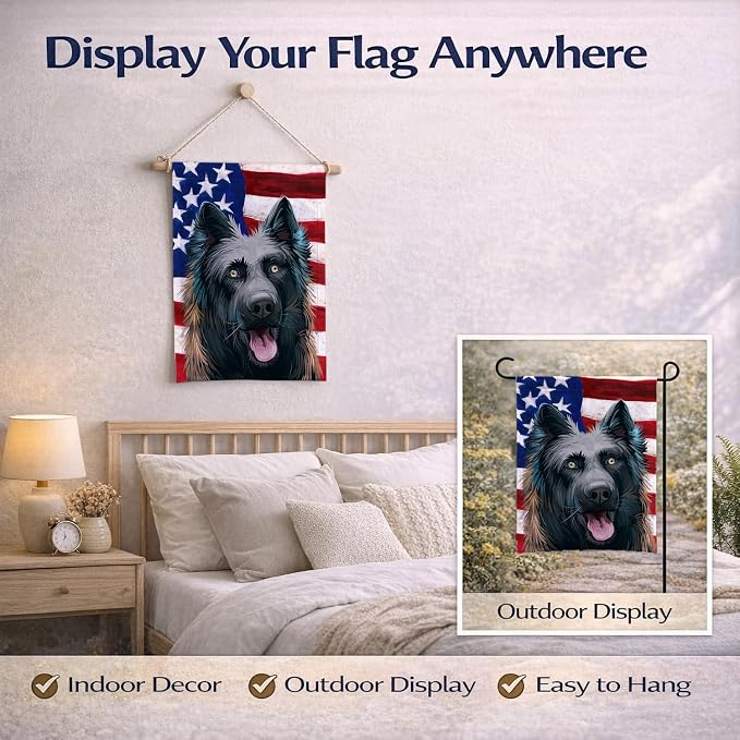 Caroline's Treasures CK6507GF Dutch Shepherd Dog American Flag Garden Flag Mailbox Flag Decorative Yard Flag Banner Outside Patio Artwork Yard Flower Beds, Garden Size, Multicolor