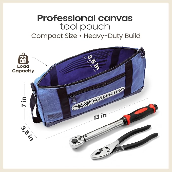 HAWKRY Heavy Duty Canvas Tool Bag – Waterproof Canvas Zipper Pouch, Garden Tool Bag, Construction Bags Heavy Duty, Small Zipper Pouch, Motorcycle Tool, Multipurpose Fishing Bag