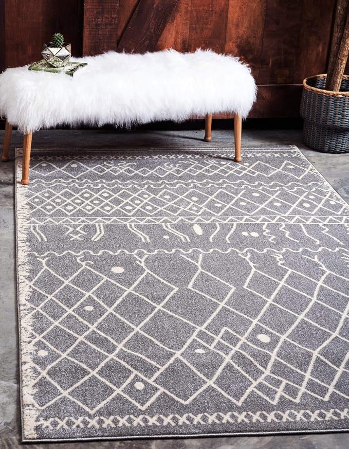 Unique Loom Fez Collection Tribal, Moroccan, Bohemian Area Rug (2' 0 x 3' 0 Rectangular, Gray/ Beige)