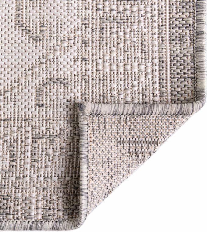 Unique Loom Outdoor Aztec Collection Area Rug - Coba (5' 3" Square, Light Gray/ Ivory)