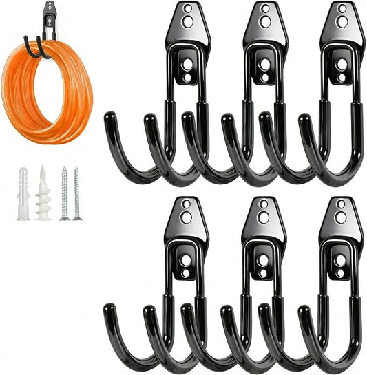 Garage Tool Hooks Wall Mount, 6 Pack Heavy Duty Storage Hooks for Garden Tools, Wall Hooks for Garden Hoses, Brooms, Ladders, Garage Storage and Organization Accessories