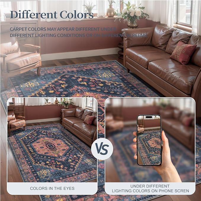 Ciicool 2x5ft Runner Rug,Washable Hallway Vintage Low-Pile Kitchen Carpet | Oriental Non-Slip Thin Indoor Mat Navy Soft Entry Rugs for Entryway Bedroom Bedside Living Room Laundry Bathroom Decor