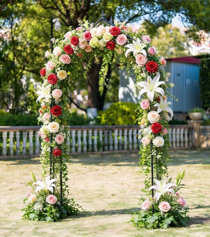 Metal Garden Arbors 8Ft Thickened Arch Trellis for Climbing Plants | Outdoor Arbor Rustproof Metal Frame Trellises Grapes Rose Yard Entrance Wedding Arched Backdrop Stand Party Event Decoration