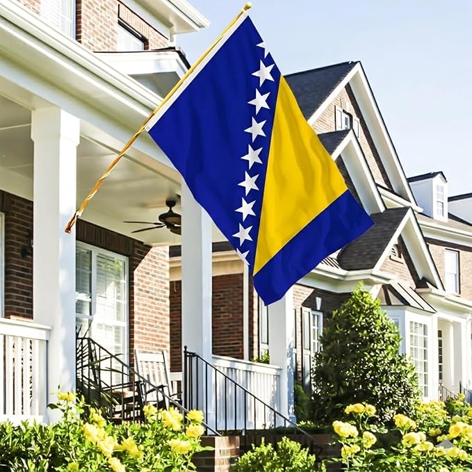 AhfuLife Bosnia and Herzegovina Flag 5ft x 3ft for Party Decor, 1 Pcs Large Bosnia-Herzegovina Flag Polyester Double Side with Brass Eyelets for World Cup Garden Street Indoor Outdoor