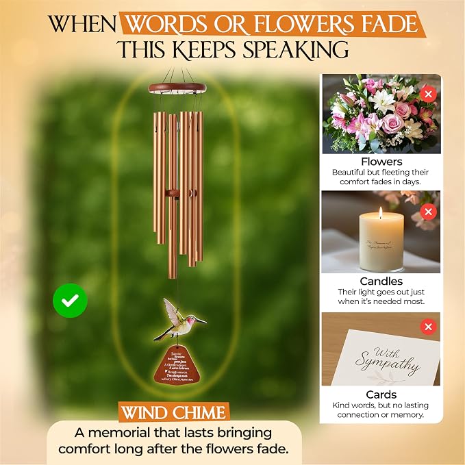 32 Inch Hummingbird Memorial Wind Chimes Outdoor, Sympathy Gifts for Loss of Loved One, Memorial Gifts for Loss of Mom, Sympathy Wind Chimes for Mother, Father, Brother, Sister