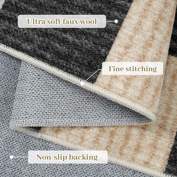 LIVEBOX 3x5 Washable Area Rug Checkered, Non-Slip Small Entryway Rug Black Farmhouse Neutral Classic Geometric Boys Rug for Bedroom Living Room Low-Pile Carpet for Indoor Kitchen Bathroom(Black 3'x5')