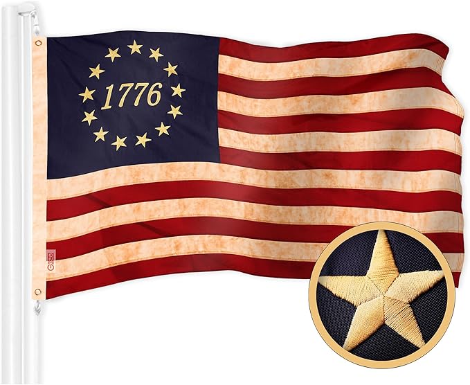G128 Betsy Ross 1776 Tea-Stained Flag | 2x3 Ft | ToughWeave Pro Series Embroidered 420D Polyester | Historical Flag, Embroidered Design, Indoor/Outdoor, Brass Grommets
