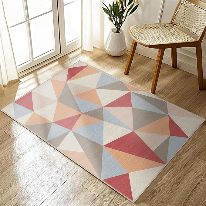 2x3 Colorful Triangle Geometric Rug for Bathroom Entryway Abstract Modern Area Rug Machine Washable Non-Slip Small Mat Carpet for Indoor Bedroom Kitchen Front Door