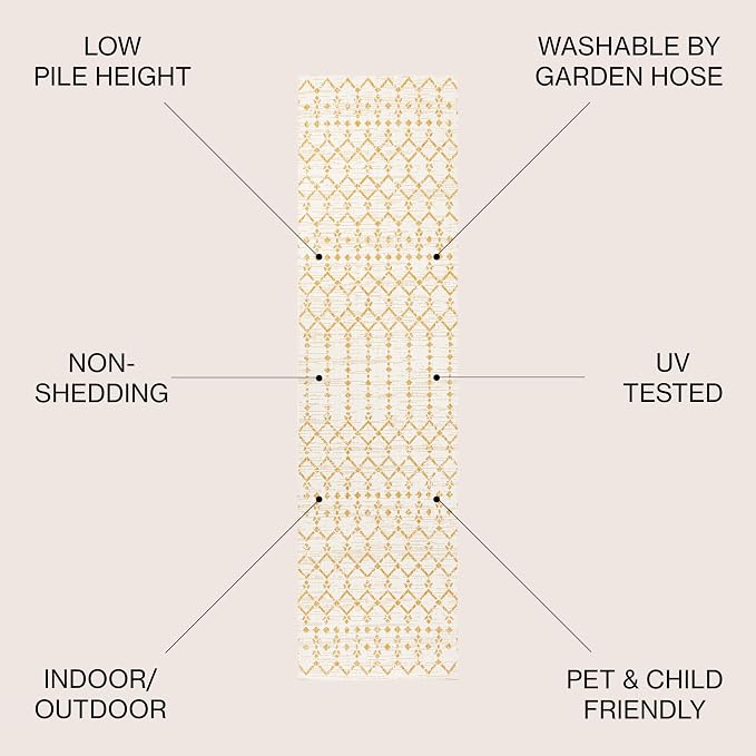 JONATHAN Y Moroccan Geometric Indoor Outdoor Runner Rug 2X8 Cream/Yellow, Ourika Textured Weave for Backyard, Patio, Porch, Easy-Cleaning, High Traffic, Pet-Friendly, Non-Shedding (SMB108J-28)