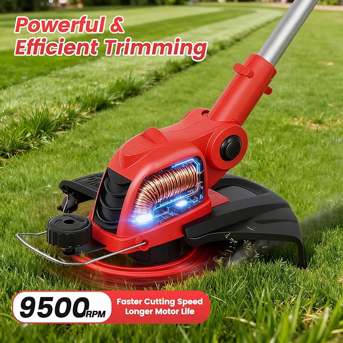 21V Weed Wacker Cordless String Trimmer with 2x4.0Ah Batteries & Fast Charger, 12" Automatic Feed Grass Trimmer, 2-in-1 Electric Weed Eater for Garden Edge Lawn Tool
