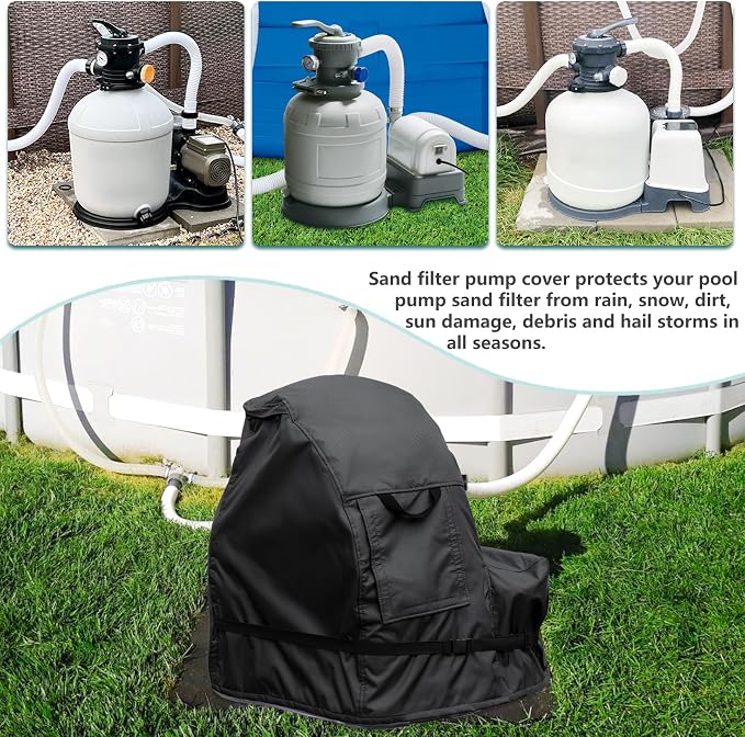 okcool Outdoor Sand Filter Pump Winter Cover,Black | Heavy Duty Waterproof UV Resistant Dust Cover Universal for Most Pool Sand Filter Equipment