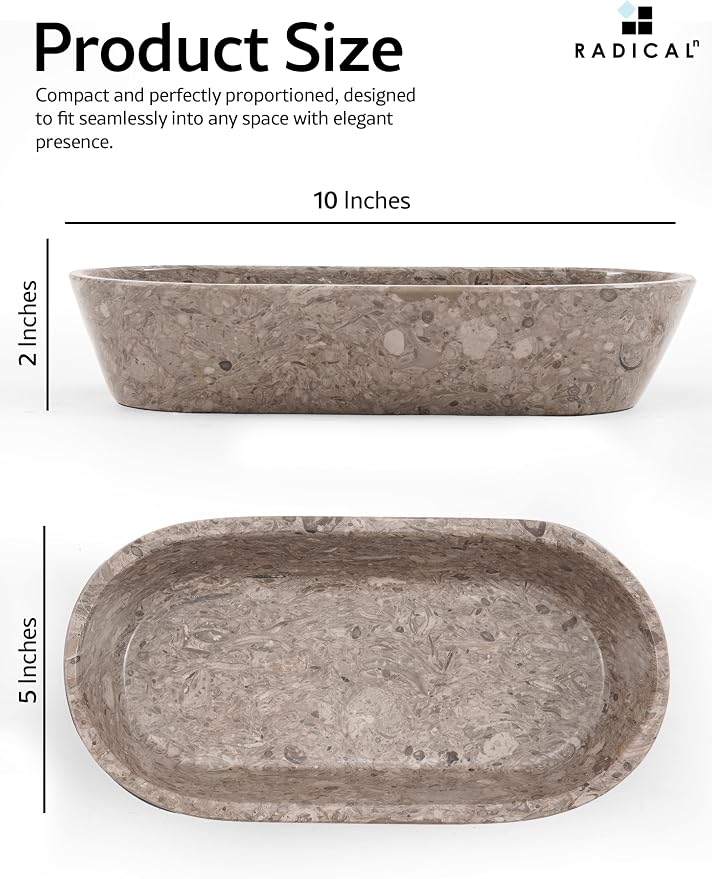 Radicaln Marble Dough Bowl 10" Inches Oceanic Handmade Oval Bowl and Candy Bowl for Dining Table Decor, Ideal Marble Bowl for Keys Entryway Table