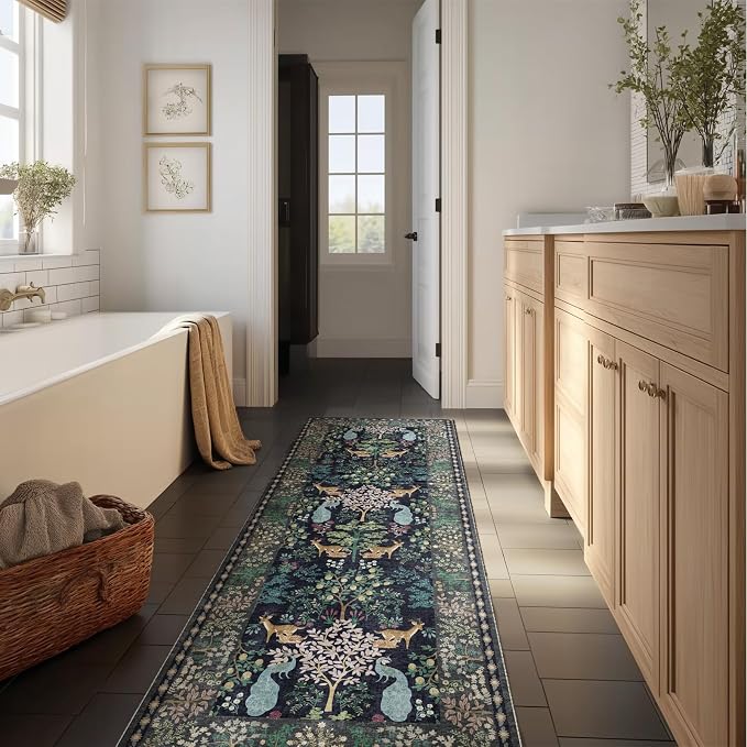Runner Rug Washable Kitchen Runner: 2'x 6' Hallway Runner Rugs Stain Resistant Non Slip Low Pile Soft Carpet Runners for Hallways Bedroom Entryway Indoor Beside Bathroom Laundry Room Farmhouse