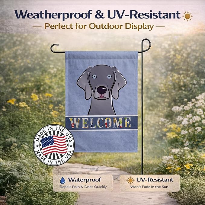 Caroline's Treasures BB1417GF Weimaraner Welcome Garden Flag, Blue Mailbox Flag Decorative Yard Flag Banner Outside Patio Artwork Yard Flower Beds, Garden Size, Multicolor