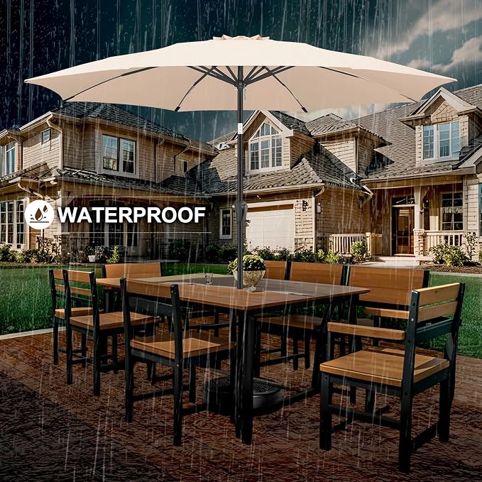 FLAME&SHADE 10 ft Outdoor Market Patio Table Umbrella with Fiberglass Rib Tips and Tilt, Beige
