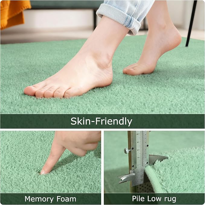 Keeko 2x6 Area Rugs for Living Room,Soft Washable Memory Foam Bedroom Rug | Indoor Throw Rug Low Pile Minimalist Non Slip Carpet for Kids Nursery Classroom Dorm Room Home Decor Sage Green