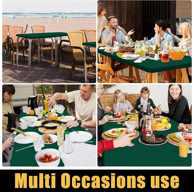 Smiry 6 Pack Rectangle Picnic Table Cloth, Waterproof Elastic Fitted Tablecloths, Washable Polyester Rectangular Patio Table Cover for Camping, Indoor and Outdoor (Dark Green, 30"x72")