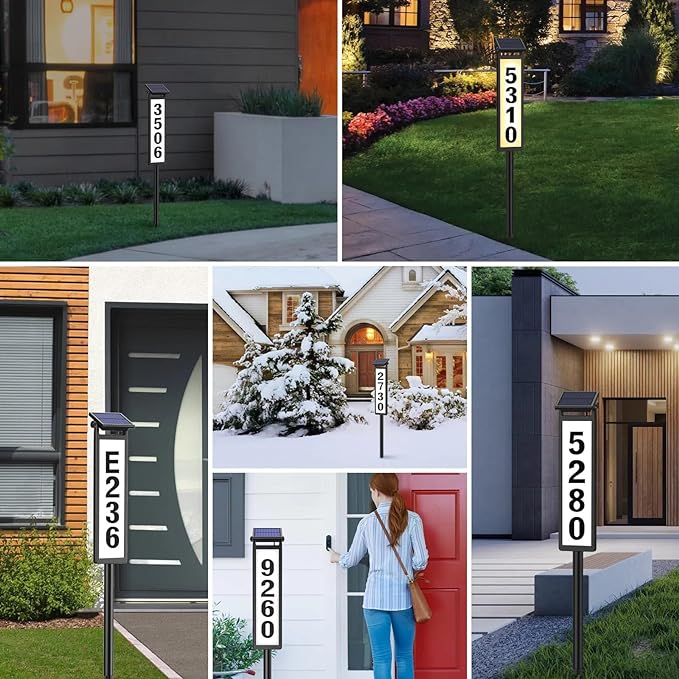 Eyrosa Solar Illuminated LED Lighted Address Sign, House Numbers for Outside Yard Home, Numbers Plaque Outdoor Waterproof, Black