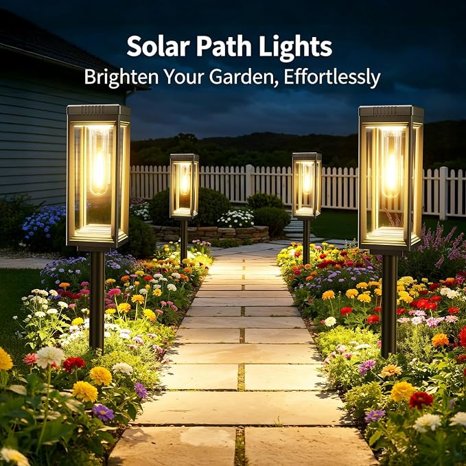 Tall Solar Pathway Lights Outdoor Waterproof, Bright Garden Lights Solar Powered, Auto On/Off, Up to 15Hrs Outdoor Light for Path Yard Walkway Driveway Patio Lawn Decor Landscape, 8 Pack
