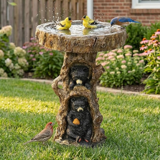 Hamiedun 23.6”Tall Resin fiber Outdoor Bird Baths for Garden - Outdoor Standing Birdbath, Woodland Tree Trunk Decoration Yard Statue，Pedestal Birdbaths for Outdoors, Garden, Patio, Lawn, Backyard (23.6''H)