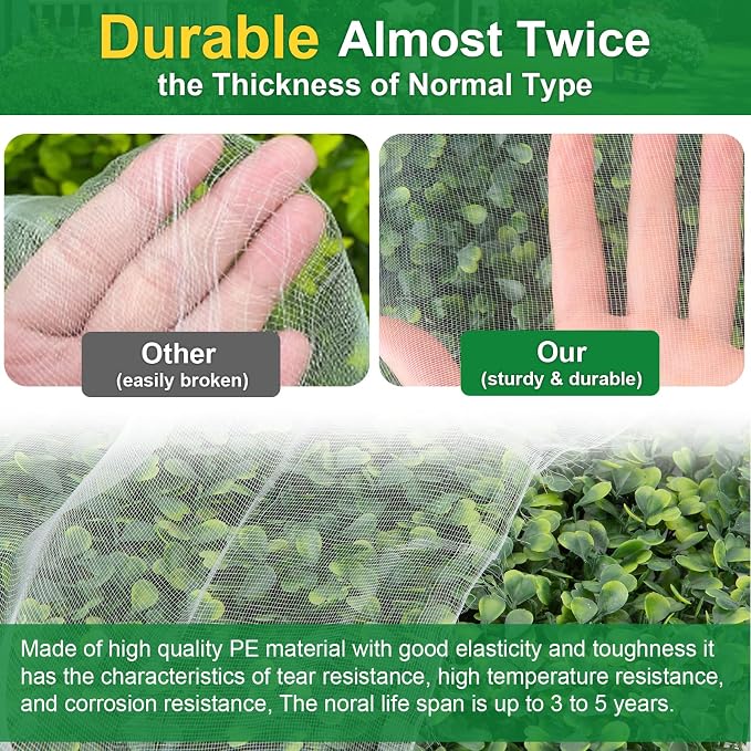 NONMON Garden Netting 10 x 50FT Ultra Fine Mesh Netting, Insect Netting Plant Covers Pest Barrier Protection Bird Mosquito Netting for Raised Beds Vegetables Fruits Flowers Crops Blueberry Shrubs