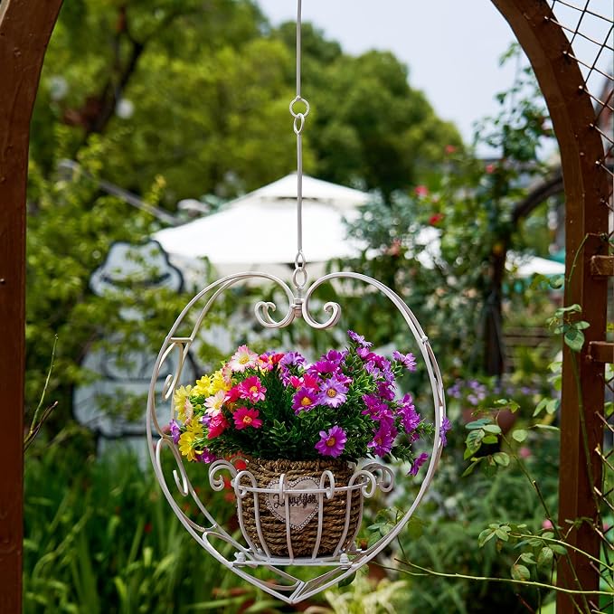 39.7" Hanging Plant Holder,Metal Heart Planter, Hanging Planters,for Patio, Porch, Bedroom, Living Room Decor（White）