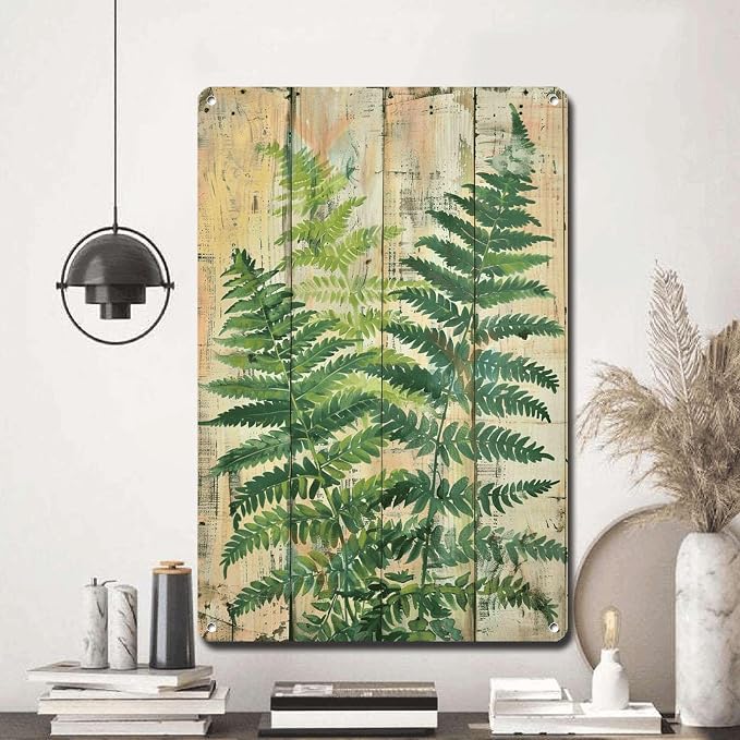 Metal Sign Tin Sign Vintage Wall Art Antique Botanical Fern Tin Sign for Rustic Wall Art Nature Inspired Spaces and Timeless Elegance Restroom Tin Sign for Restaurant 8×12 Inches