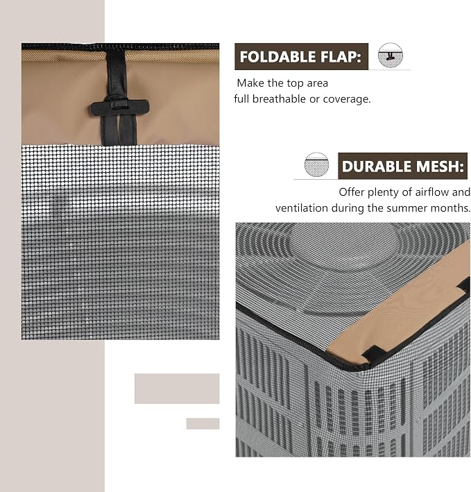 ULTCOVER 2 in 1 Full Mesh with Waterproof Fabric Top Air Conditioner Defender Cover 24W x 24D x 30H inch for Outside AC Units All Seasons Use