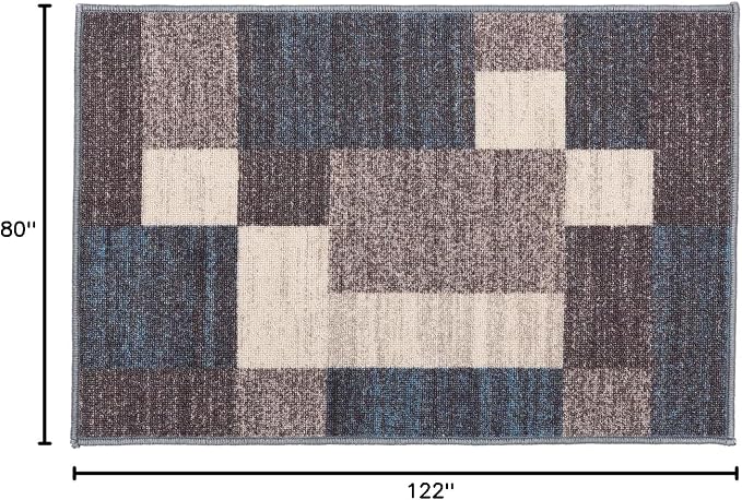 Rugshop Modern Boxes Non-Slip Living Room Kitchen Area Rug Blue 2'7" x 4' | Rectangular, Size 2'7" x 4', Bedroom, Dining Room, Home Office, Entryway, Hallway, Nursery, Kids Room, Guest Room, Bedside