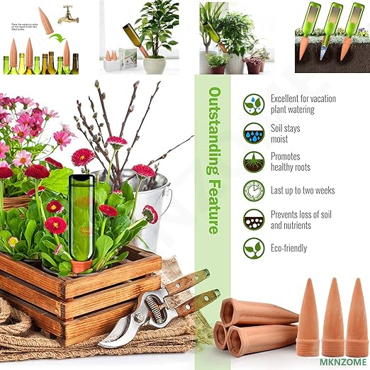 Terracotta Watering Spikes, 8 Pack Plant Watering Devices Self Watering Spikes Vacation Clay Watering Stakes Garden Plant Watering Globes for Indoor & Outdoor Plants