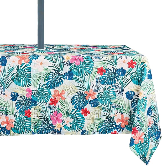 Outdoor Tablecloth with Umbrella Hole Umbrella Tablecloth Patio Tablecloths with Zipper for Courtyards, Terraces, and Beaches 60 x 120 in