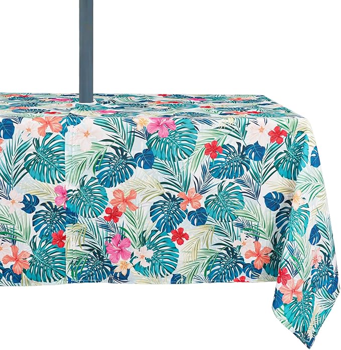 Outdoor Tablecloth with Umbrella Hole Umbrella Tablecloth Patio Tablecloths with Zipper for Courtyards, Terraces, and Beaches 60 x 102 in