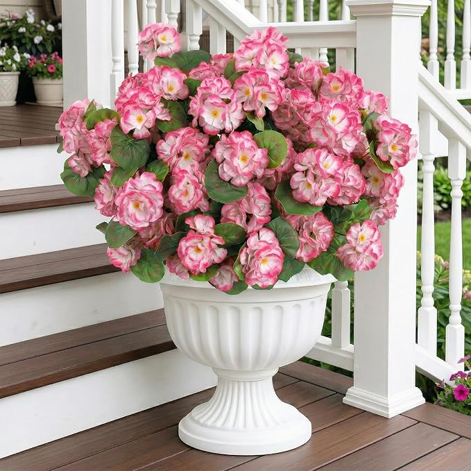 12 Pcs Artificial Geranium Flowers for Outdoor, UV Resistant Geraniums Artificial Flowers Realistic Faux Flowers Outdoor for Planters Outside Porch Garden Decor (15.3", Pink)