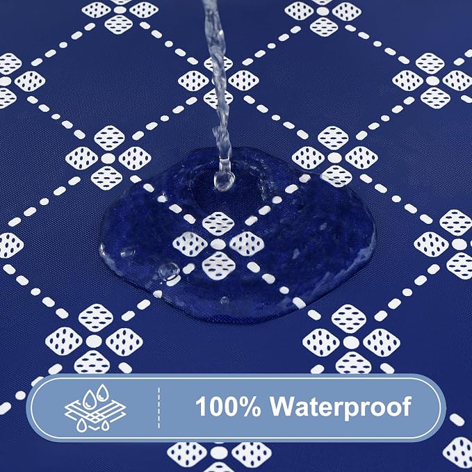 misaya Rectangle Vinyl Table Cloth, Elastic Fitted Tablecloth with Flannel Backing, Waterproof Plastic Table Cover Fits 8 Foot Folding Tables for Picnic, Camping, Indoor and Outdoor (Navy, 30" x 96")
