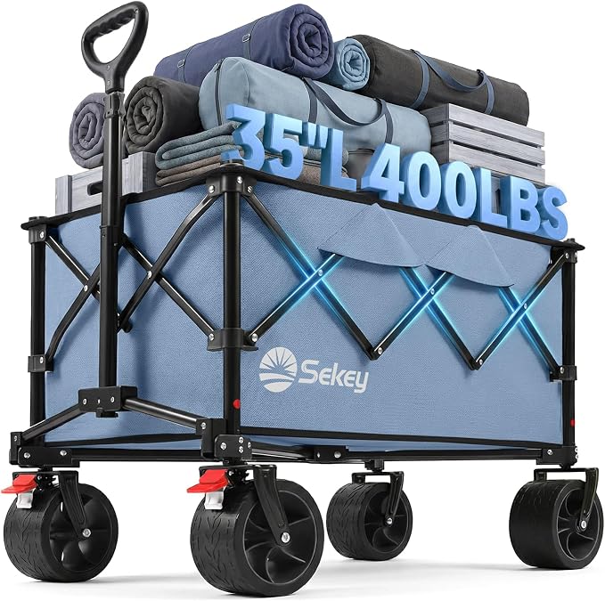 Sekey 250L Wagons Carts Foldable with Big All-Terrian Beach Wheels, Collapsible Heavy Duty Wagon, Extra Large Folding Wagon,Foldable Wagon for Camping, Garden, Sports. Blue