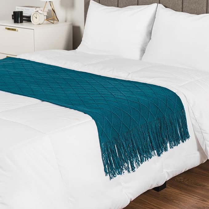 PAVILIA Teal Blue Knit Throw Blanket for Couch Bed, Soft Knitted Farmhouse Sofa Throw for Living Room, Lightweight Decorative Summer Throw Blanket for Chair, Outdoor Textured Boho Blanket, 50x60
