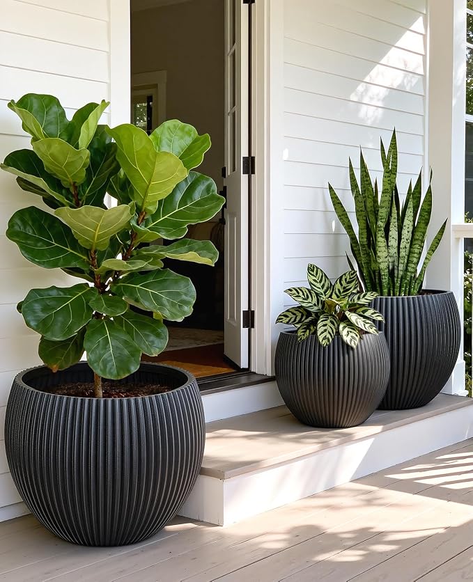 homenote Flower Pots 14.5/12/9.7 Inch,Large Plant Pots Indoor with Drainage,Plastic Pots for Plants,Garden Pots for Outdoor,Large Planters for Indoor Plants,Big Plastic Planter(3 Pcs)