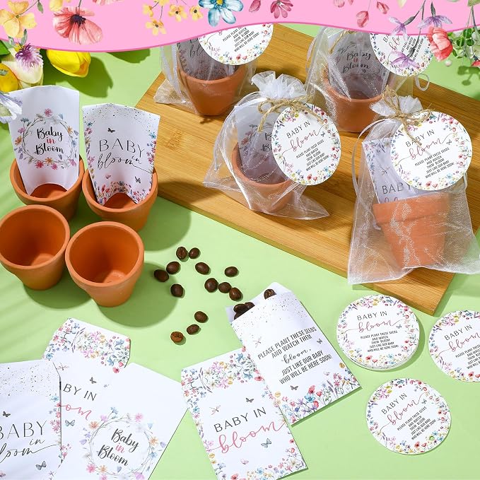 Reallnaive Baby Shower Party Favors Baby in Bloom Envelopes Seed Packets Include 48 Mini Terracotta Pots Seed Packets 48 Self Adhesive Envelopes Thank You Tags Gifts for Party