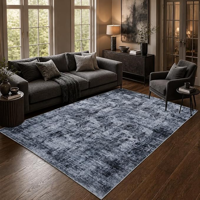 Abstract Area Rug 3x5 Ft Washable Rugs for Entryway Indoor | Brown Non Slip Kitchen Rug Printed Faux Wool Throw Rugs, Neutral Modern Indoor Mat for Entrance Bedroom Office Home Decor