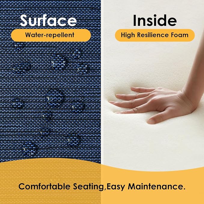 Outdoor Cushions for Patio Furniture Set of 2, 24"x24" Water Repellent Chair Cushions Removable Seat Bottom & Back Cushion Covers for Chair, Sofa, Couch, Navy