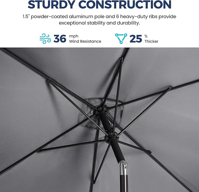 Wisteria Lane 6.5' x 10' Patio Umbrella, Rectangular Patio Umbrella, Metal Pole Square Outdoor Umbrella with Crank and Push Button Tilt, Large Outdoor Umbrella with Polyester Canopy